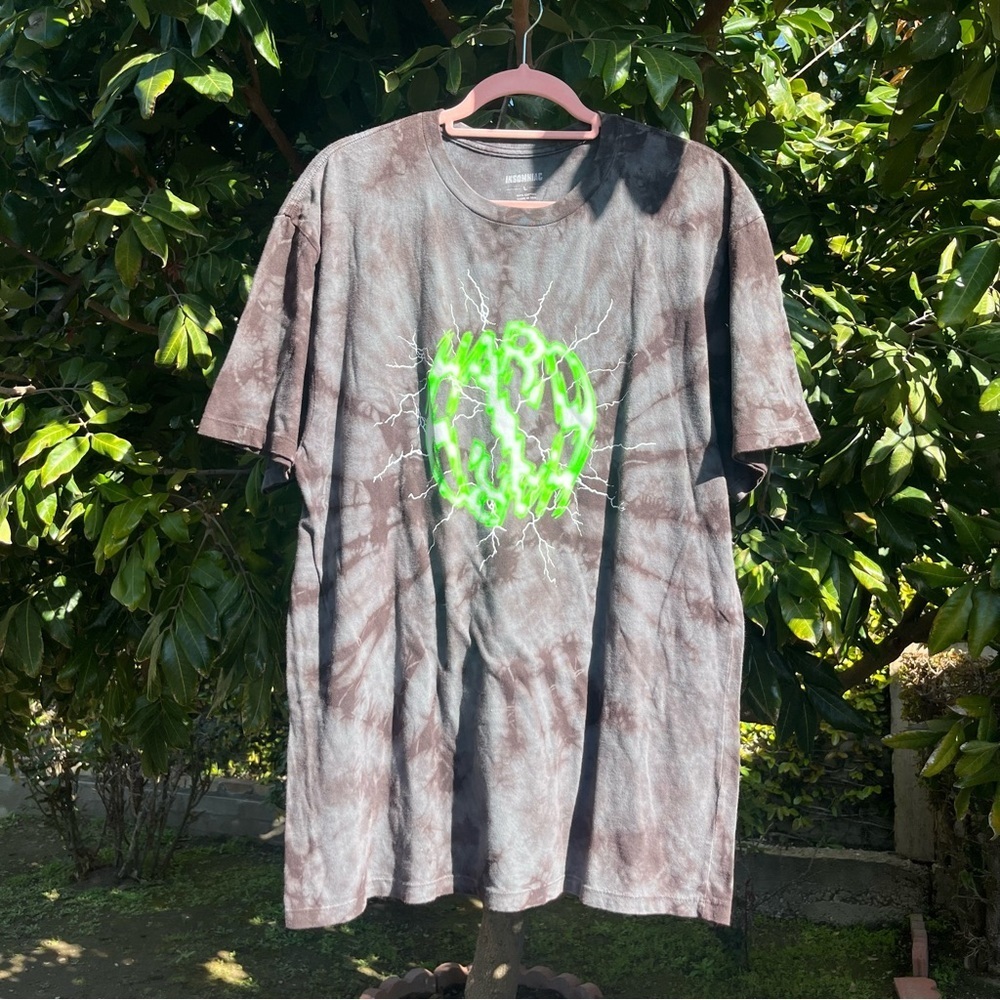INSOMNIAC grey tie dye lightning thunder‎ graphic crew neck short sleeve T-shirt
